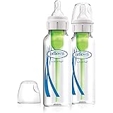 Dr. Brown's Natural Flow Options+ Narrow Glass Baby Bottles, 8oz, 2 Pack