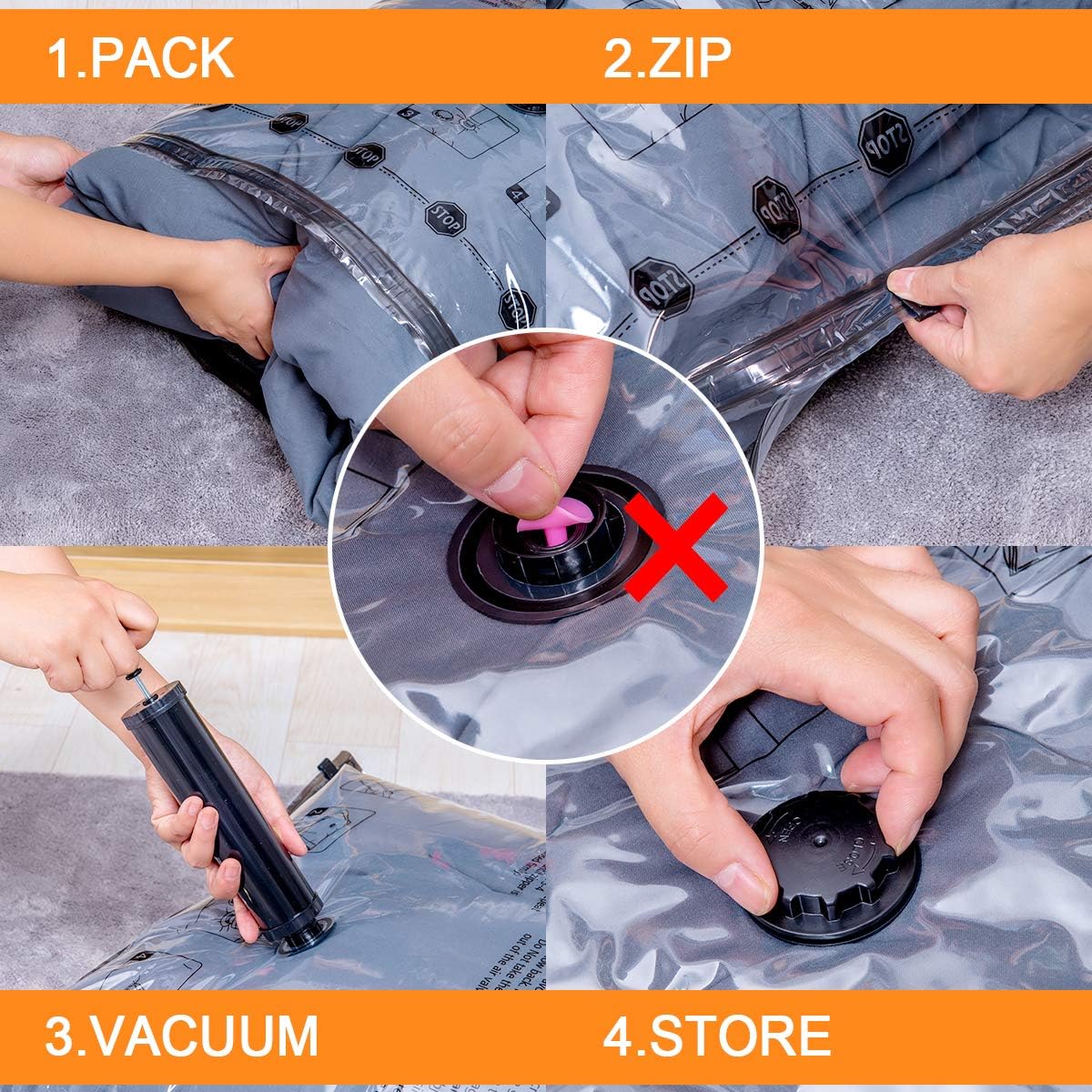 GONGSHI Vacuum Storage Bags 12 Pack (3 x Jumbo, Large, Medium, Small), Space Saver for Clothes Blankets Duvets Pillows Comforters, Travel Hand Pump Include: Home Improvement