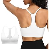 INIBUD Sports Bra for Women Halter V-Neck Racerback Minimizer Padded Bralettes Longline Crop Tops Seamless Workout