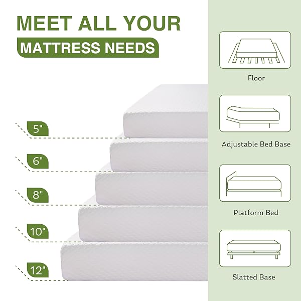 EGOHOME 5 INCH TWIN MATTRESS FOR KIDS, MEMORY FOAM MATTRESS WITH COOLING GREEN TEA GEL, RELIEVE PRESSURE WITH MEDIUM FIRM SUPPORT, CERTIPUR-US CERTIFIED, 75”L X 38”W, WHITE