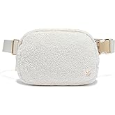 FODOKO Sherpa Belt Bag, Fleece Crossbody Bag Fanny Pack for Women Fashionable Everywhere Waist Bum Bag Pack with Hardware Buckle (Ivory)