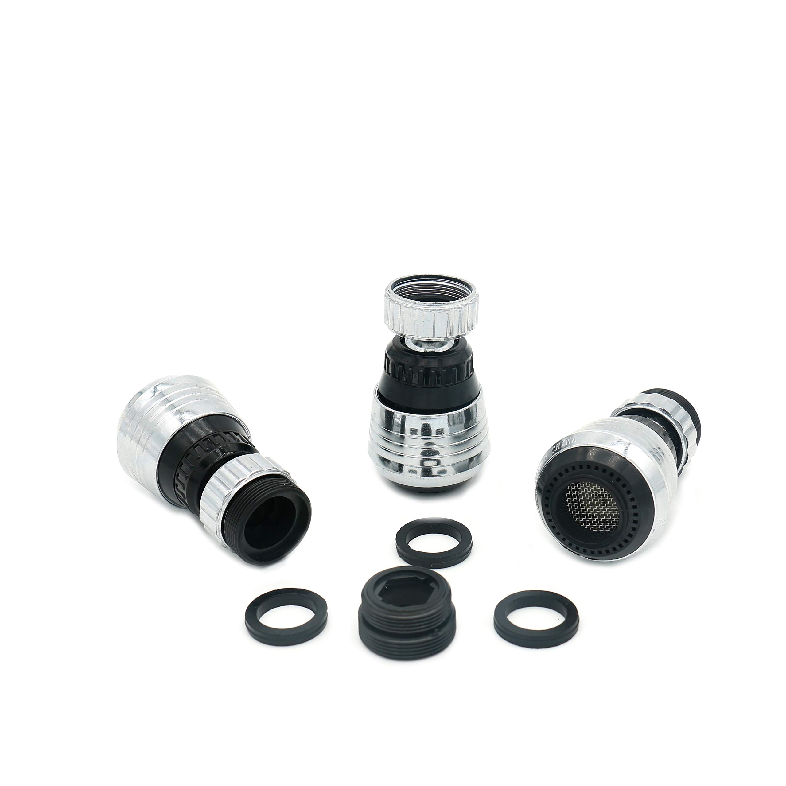 Castuvy 360-Degree Rotating Double-Sided 2 Spray Mode Faucet Water Saving Device, Anti-Splash Faucet, Water Saving Flow 2.0 GPM, Silver Chrome - 3 Pack