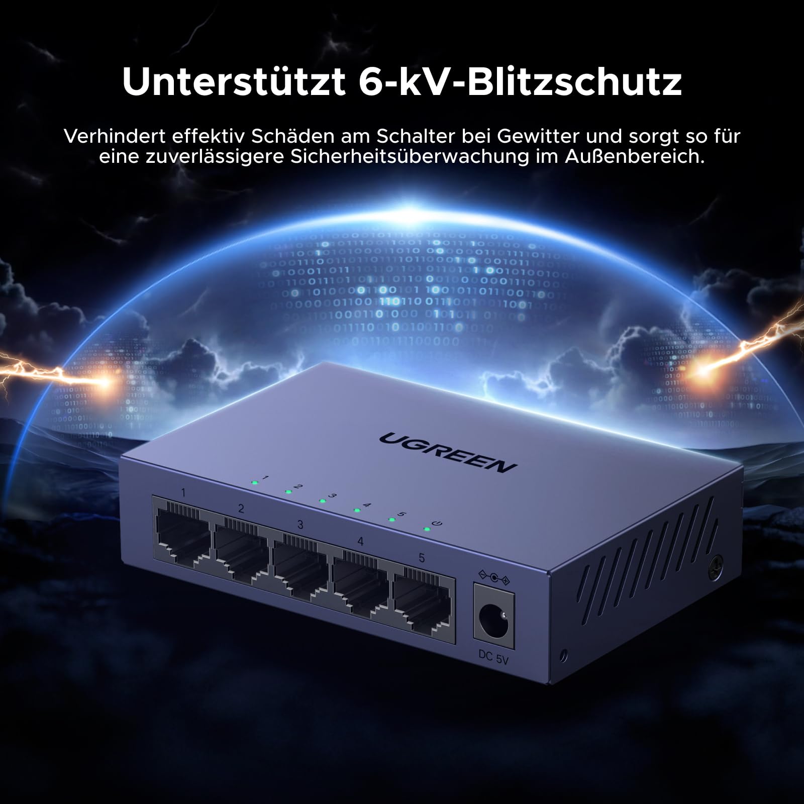 UGREEN 5 Port Gigabit Web Managed Switch Gigabit LAN Switch (Plug-and-Play, VLAN, QoS, Link-Aggregation, IGMP-Snooping, energieeffizient, Robustes Metallgehäuse) 4