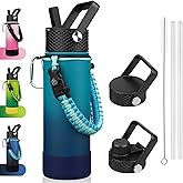BJPKPK Insulated Water Bottle with Straw Lid, 22oz Thermal Flasks Water Bottles with 3 Lids, Paracord Handle & Non-slip Boot, BPA Free Leak Proof Stainless Steel Tumblers,Vast