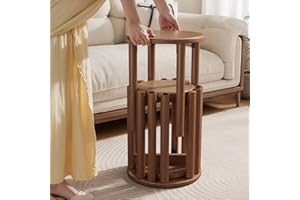 WOODSWHISPER Stackable Stools Set of 4,4-in-1 Wood Stool,Round Wooden Stools with Anti-Slip Foot Pads for Kitchen,Bedroom,Living Room,Bar,No Assembly Required Durable and Space-Saving Design,18 inch (Walnut)