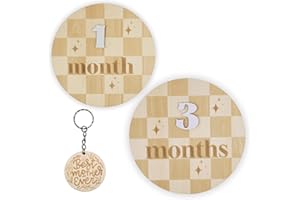 DUTHUDU Monthly Baby Milestone Signs - Baby Monthly Milestone Wooden Circles for 1-12 Month Photos & Gender Neutral Announcement Cards (Caro)