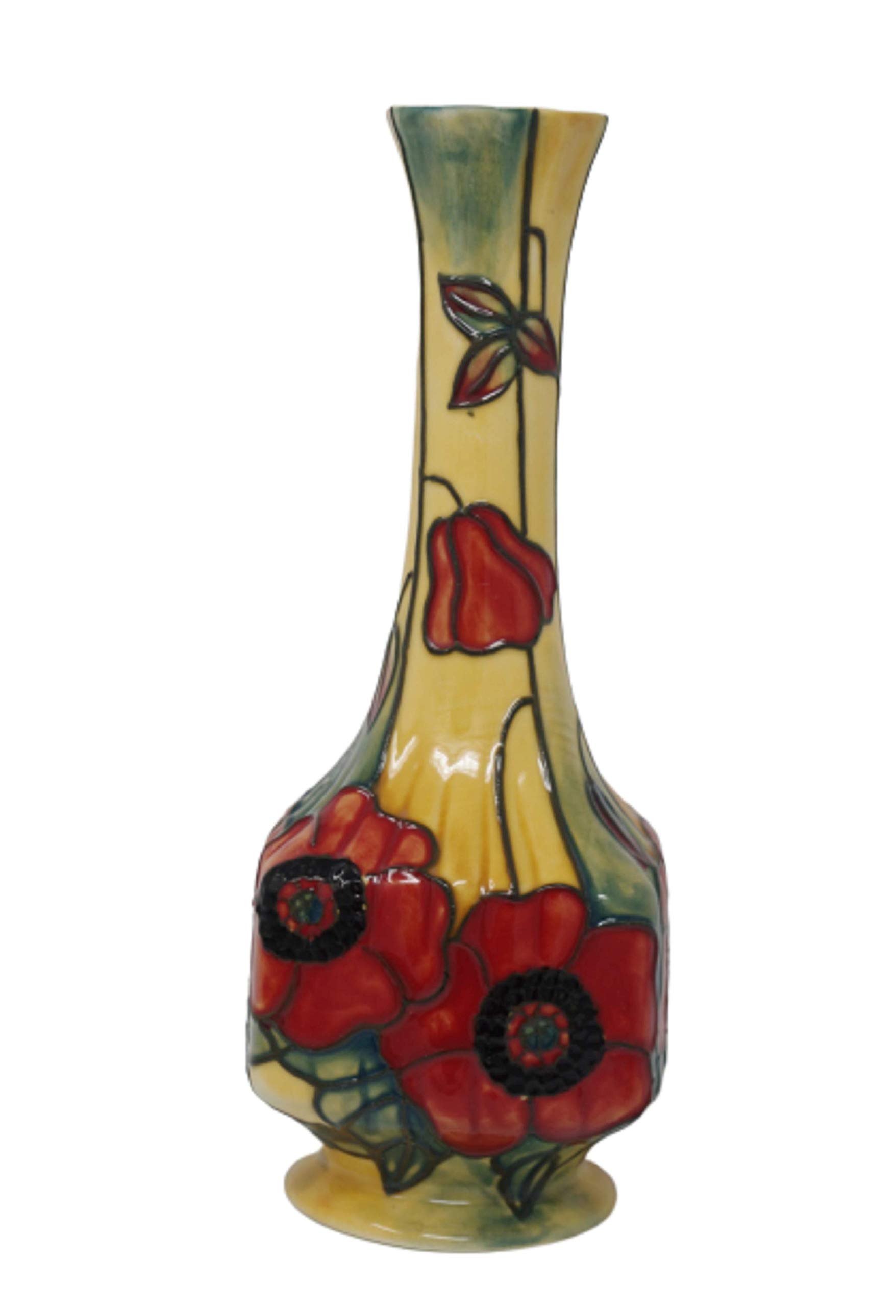 Old Tupton Ware Yellow Poppy Bud Vase 7" Hand Made & Painted Tube Lined 1691