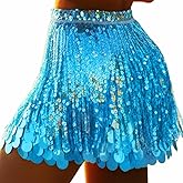 TWINKLEDE Sparkly Mermaid Sequin Skirt Fringe Belly Dance Skirts for Women