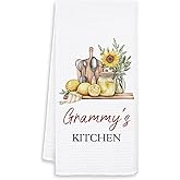 OSLYSOF Grammy's Grandma Kitchen Towels, Mother's Day Birthday Gifts for Grammy Grandma Dish Tea Towels for Kitchen Decor, Grandmother Gifts from Grandkids Decorative Hand Towels, 16x24 Inch