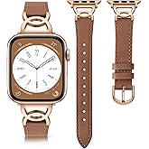 DaQin Slim Leather Band Compatible with Apple Watch Bands for Women 40mm 38mm 41mm 42mm 44mm 45mm 46mm, Top Grain Leather Band with DC-shaped Buckle for iWatch Band Series 11 10 9 8 7 6 5 4 3 2 1 SE