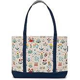 Books & Blooms Zippered Tote Bag with Inner Pocket - Gift for Book Lovers
