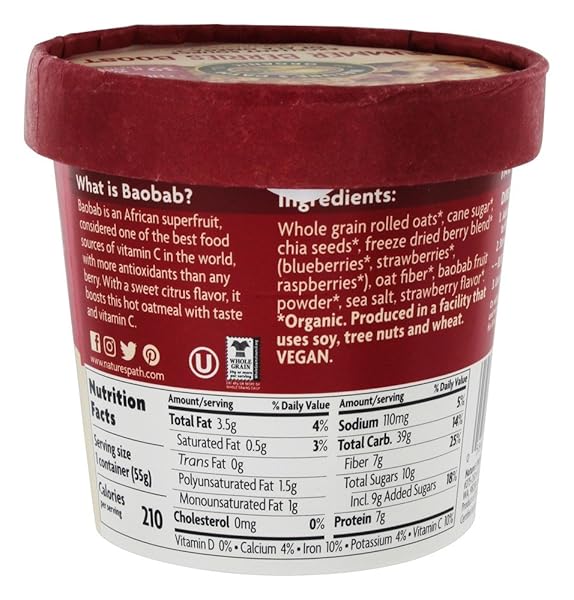 NATURE’S PATH ORGANIC SUMMER BERRY OATMEAL, 12 PACK, 1.94 FL OZ, CUP