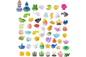 pkaoakyo 56pcs Mini Ocean Resin Animals Tiny Sea Animals Figurines Marine Miniature Plastic Animals Aquarium Ornaments Decorations for DIY Fish Tank Potted Micro Fairy Garden Dollhouse