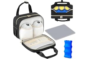 PIIOSER Breastmilk Cooler Bag with Ice Pack, Compatible with Wearable Breast Pumps & Accessories - Portable Pumps Carrying Case for Nursing & Working Moms, Black