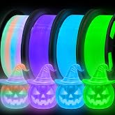 Meuymeu Glow in the Dark PLA+ 3D Printer Filament 1.75mm, Luminous Filament | Stronger Lighting Effect, Multicolor for Most 3D Printers, 4P 250g Spools Bundle, Rainbow, Purple, Sky Blue &amp; Light Green