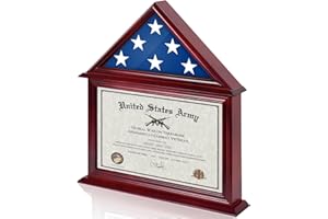 DecoWoodo Flag Certificate Display Case Box Fit a Folded 3'x5' Flag, Veteran Flag Display Case for America Flag, Flag Shadow Box Felt Lining for Badges Medals, Military Flag Display Case, Mahogany