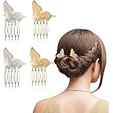 4 PCS Butterfly Hair Combs, Retro Metal Silver Gold Hair Side Comb Clips with Tooth Grip for Women for Bride Wedding Headpiece Accessories for Everyday Wear and Special Occasions