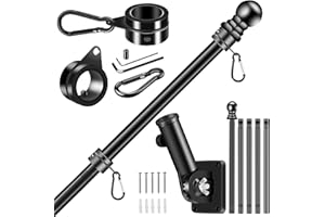 BONWIN Black Flagpole Kits for Outside House, 6 FT Thickened Stainless Steel Porch Wall Flag Pole for 3x5'/4x6' Flag, 1" Anti-Wrap Spinning Flagpole Ring, 180° Adjustable Multi-Position Bracket Holder