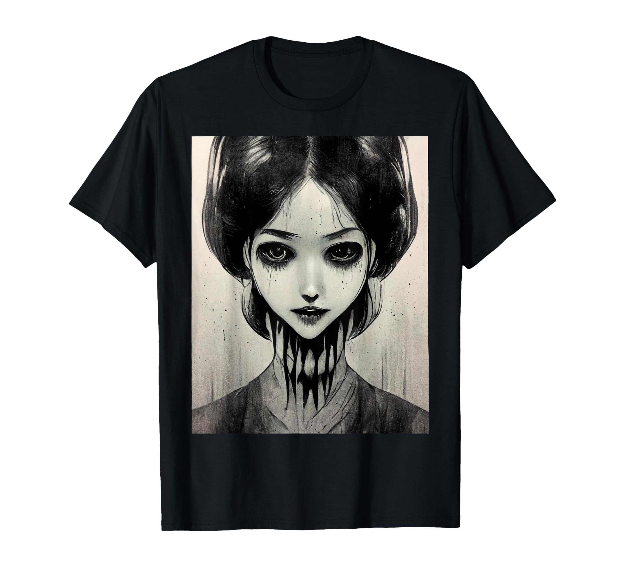 Photo 1 of female small color green Creepy Horror Manga Anime Woman Eyes Halloween Art T-Shirt