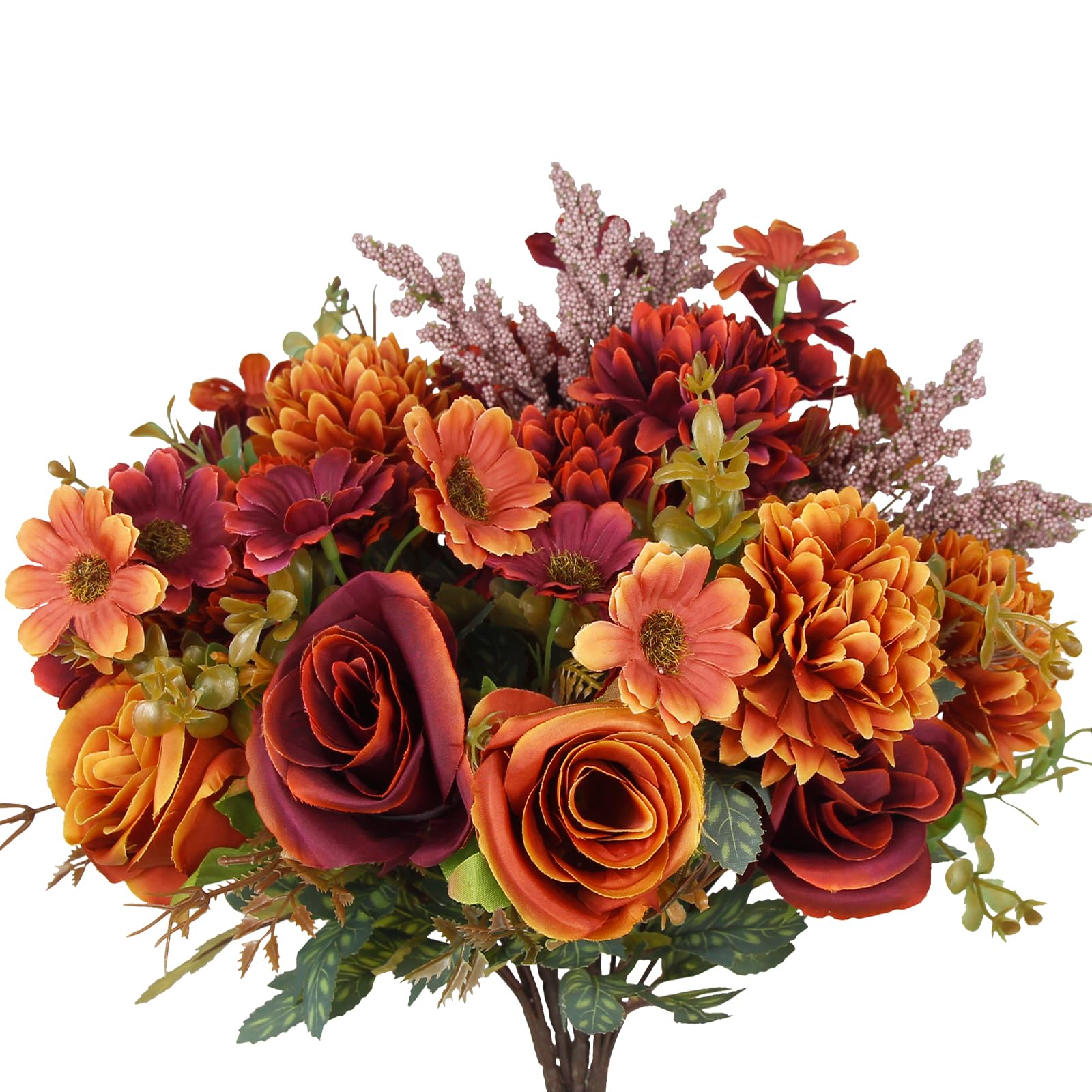 Photo 1 of ACRYCS 4 Pcs Artificial Fall Flowers for Decoration Fake Mums Bouquet Silk Marigold Flower Faux Flowers Floral Arrangement Autumn Flowers for Home Table Centerpieces Fireplace Wedding Decor Orange