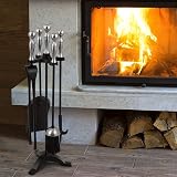 Amagabeli 5 Pc Wrought Iron Fireside Tool Set with Stand - Poker, Brush, view 2