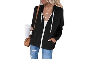 Jhsnjnr Women Long Sleeve Zip-Up Hoodies Jacket Solid Color Sweatshirt Coat with Large Pockets