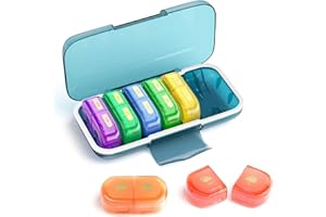 Codcaw Weekly Pill Organizer 2 Times a Day, Moisture-Proof, Detachable Compartments, AM PM Pill Box 2X 7 Day, Travel Pill Organizer for Pills/Fish Oil/Medication/Vitamin/Supplements (Blue + Colorful)
