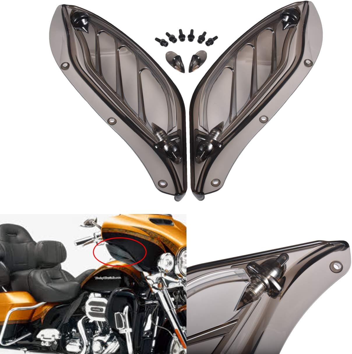 NATGIC Motorcycle Air Side Wing Motorcycle Adjustable Side Wing Windshield ABS Plastic Air Deflector Fairing for Harley Touring 96-13 (New-Smoke)