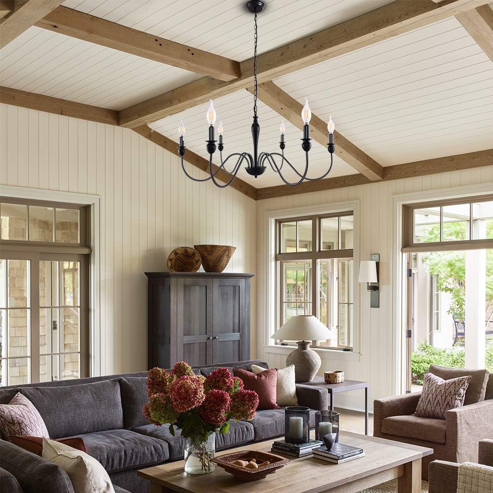 KOSTOMO 8-Light Farmhouse Chandeliers for Dining Room Kitchen Island Ceiling Hanging Fixture 8 Arms Adjustable height 60w E12 Bulb Industrial Rust Black Pendant Lighting: Home Improvement