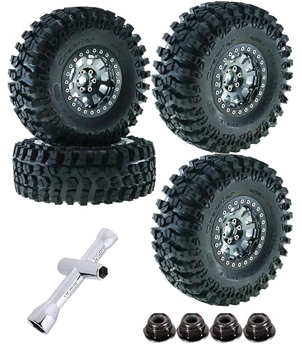 AXSPEED 2.2" Beadlock Wheel & Tire Set - 140mm Rubber Tires For 1/10 RC Crawlers (SCX10, Wraith, TRX6)