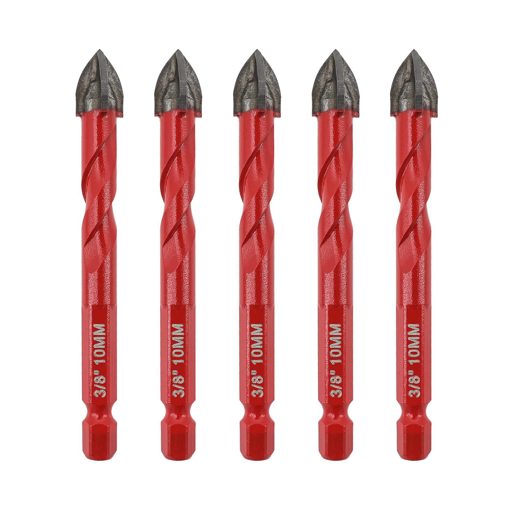 FOCSTOL Masonry Drill Bits Set - 5pcs 10mm Carbide Drill Bits Set with Quick Change Hex Shank for Wood Plastic Foam Tiles Softer Materials — image 1