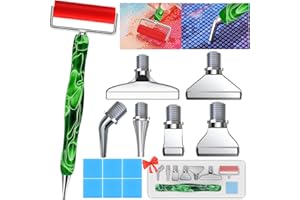 Heyseri 14PCS Diamond Painting Pen Accessories Tools Set, Exquisite Stainless Steel Metal Pen Tips,Ergonomic Diamond Art Pen and 6 Painting Glue Clay,Comfort Grip and Faster Drilling (Green Silver)