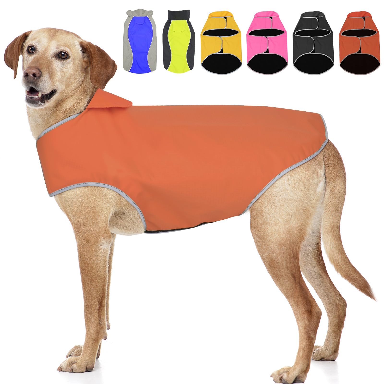 Reflective Dog Raincoat: Lightweight, Adjustable Vest - Warm Dog Coat for Large Dogs (Orange, Large)