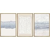SIGNWIN Framed Canvas Print Wall Art Set Blue White Grunge Geometric Pattern Abstract Shapes Cozy Neutral Decorative Contempo