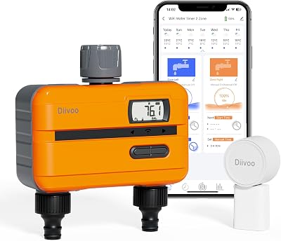 Diivoo Water Timer with 2 Outlets & Flow Meter for Irrigation