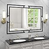 Autdot Large Black Modern Bathroom Mirror, 48"x32", Metal Frame, Coastal Tempered Mirror Wall Decor for Living Room, Entryway, Horizontal/Vertical