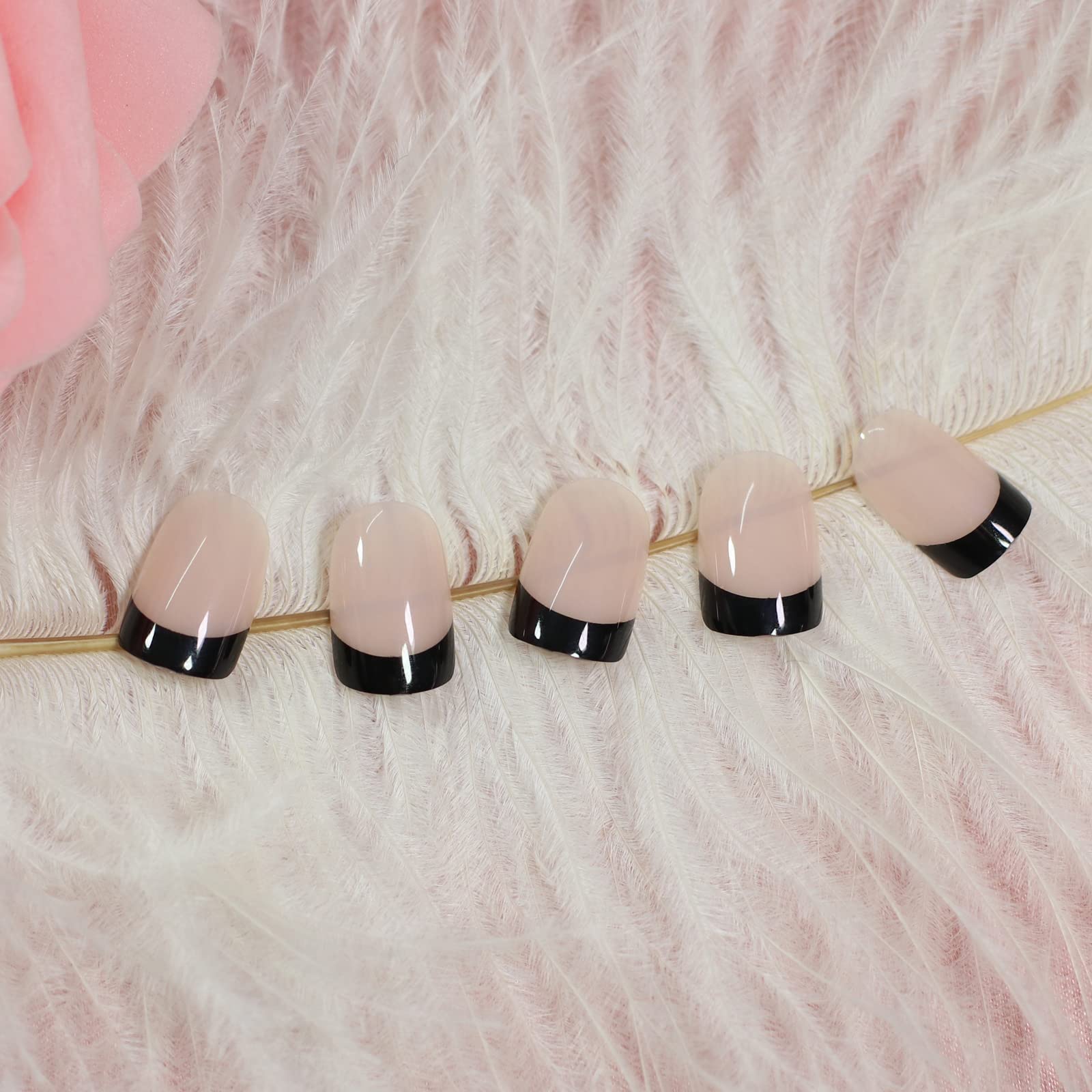 Black Tip Classy Finish Polish Press On Nails Medium-Short French Square Gel Acrylic Manicure DIY Reusable False Nails 24pcs - Image 7