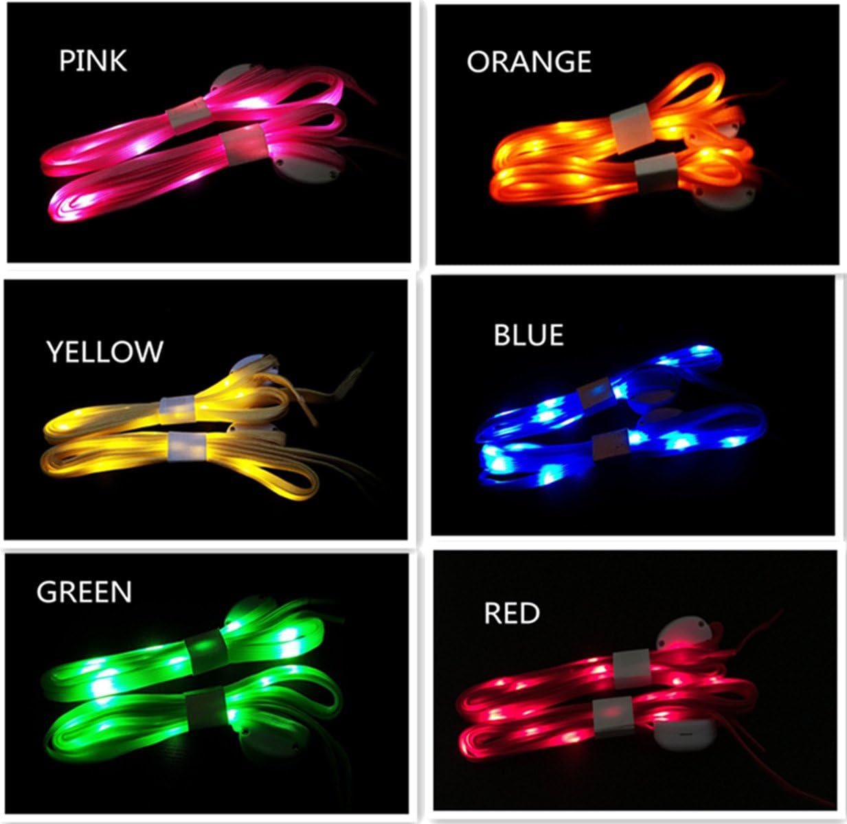Jofan 6 Pairs Nylon LED Shoelaces Light Up Shoe Laces with 3 Modes in 6 Colors for Party Favors Hip-hop Dancing Cycling Hiking Skating: Sports & Outdoors