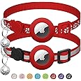 2 Pack Airtag Cat Collar Breakaway with Bell,Reflective Kitten Collar with Apple Airtag Cat Collar Holder,Adjustable 7-12In,Safety Buckle for Girl Boy Cats,Pet Supplies,Accessories,Gifts (Red)