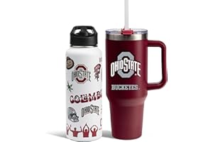 The Memory Company Officially Licensed NCAA 2-Pack Stainless Steel Tumbler Set, 34oz Team Spirit Water Bottle & 40oz Game Day Tumbler with Lid and Straw, BPA-Free Materials, Convenient Straw Design
