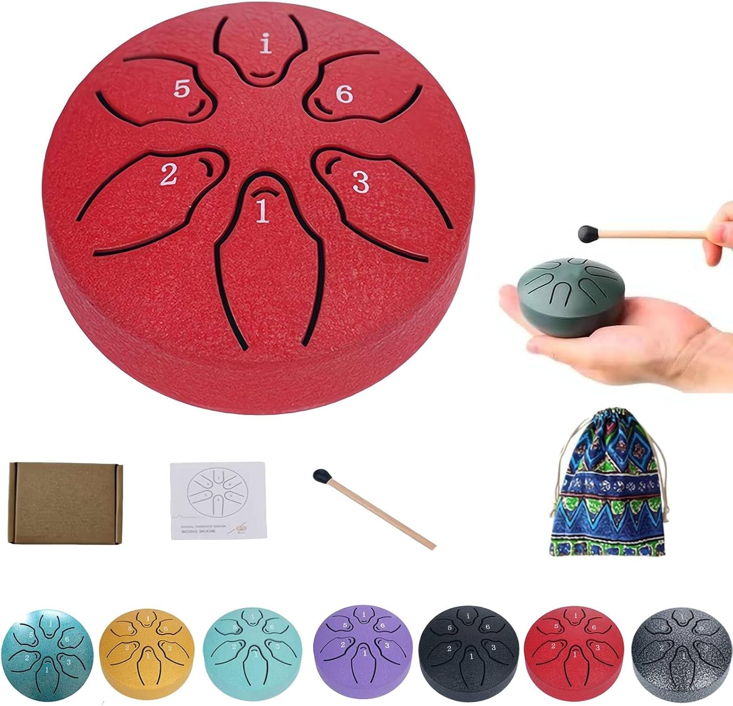 Rain Drum for Outside, 2024 Upgrade Ethereal Drum, Steel Tongue Drum Rain Chime, Mini Handpan Drum 3 Inches 6 Notes, Music Chimes Instrument for Rain Outdoor Garden for Kids (Red)