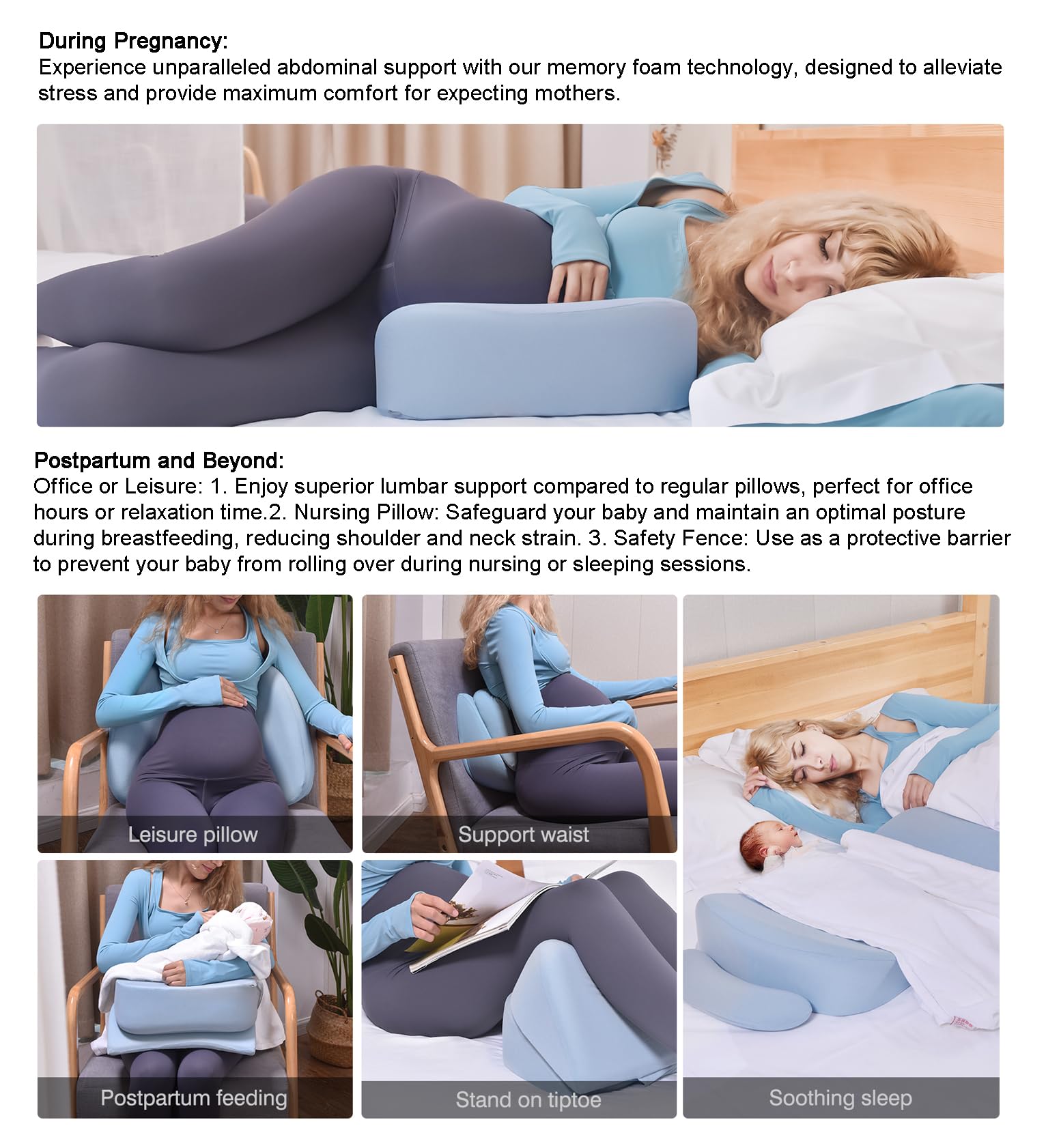 Memory Foam Pregnancy Wedge Pillows for Sleeping, Upgraded Maternity Pillow for Side Sleeper, Pregnancy Body Pillow for Pregnant Women Support for Back, Belly, HIPS, Detachable Pillow Cover (Blue)