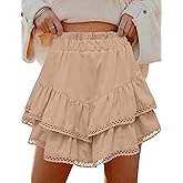 LOMON Flowy Skorts for Women Ruffle Tiered Skorts High Waist Mini Skirts Tennis Golf Crochet Casual Shorts