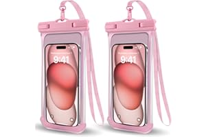 PEDVSTY 2PCS Waterproof Phone Pouch- [3D Soft Edges Design ], Waterproof Phone Case for iPhone Galaxy Google Up to 8", Dry Bag for Beach Cruise Travel, Pink/Pink