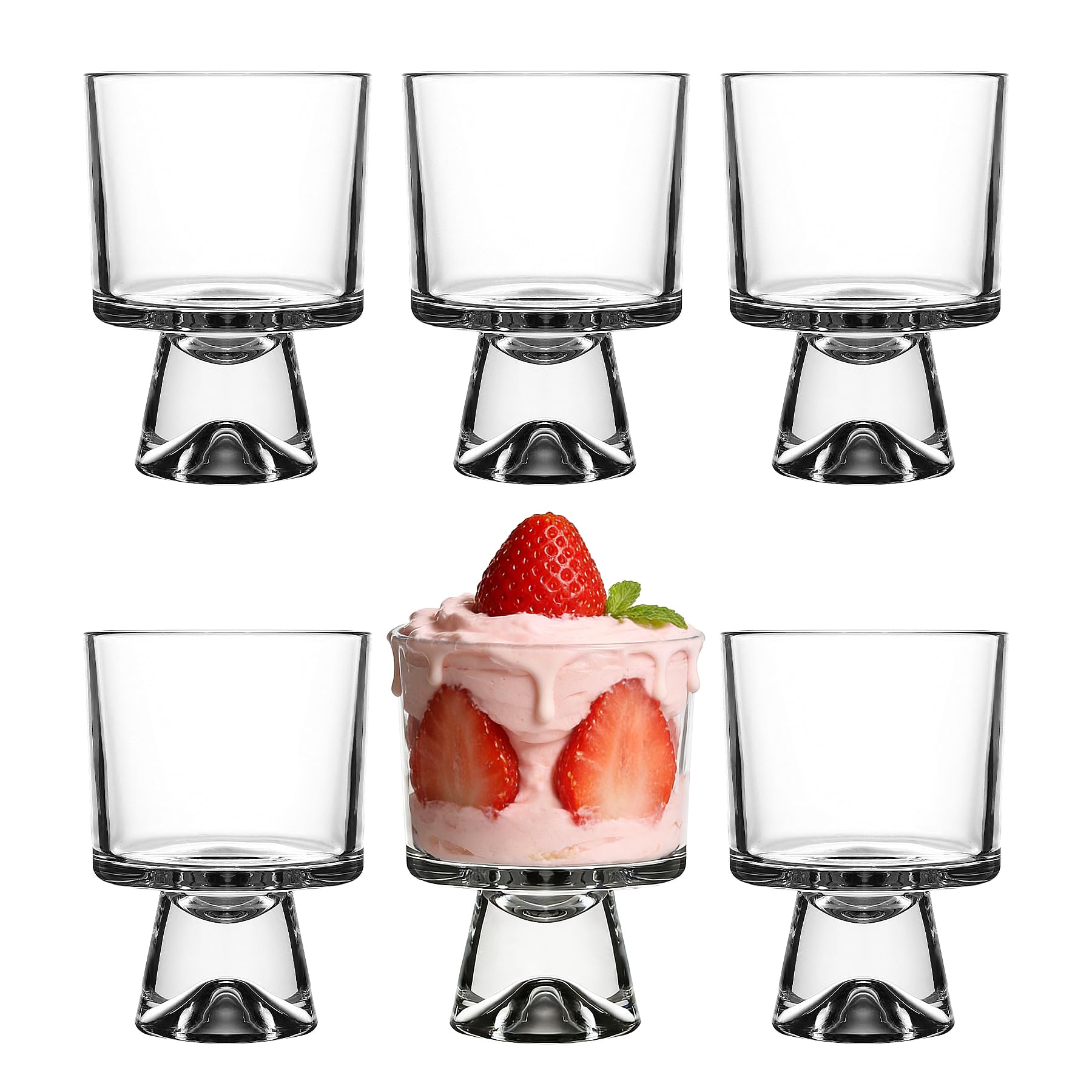 binsakao Glass Dessert Bowls, Dessert Cups, Cute Footed Dessert Bowls for Ice Cream Trifle Fruit Pudding Snack Salad Condiment Sundae Cocktail Drinks Party (Set of 6, 235ml)