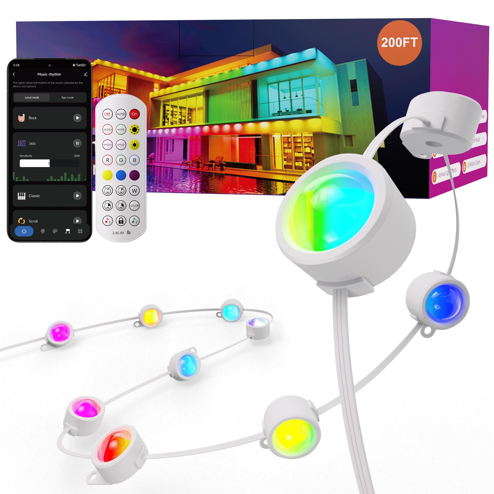 Photo 1 of **MISSING PARTS**
Fitop Permanent Outdoor Lights, 200FT RGB Smart LED Eaves Light, IP67 Waterproof Outdoor Strip Lights, 16 Million Colors, Extendable, App/Remote Control, Music Sync