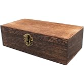 HingoFuni Wood Storage Box with Lid Solid Wood Container Box Decorative Table Large Rectangular Smooth Rustic Style Store Space to Organize Toys Cosmetics Vintage Color 7.87 * 3.93 * 2.36inch, Brown