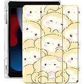 Idocolors Cute Kawaii Golden Monkey Pad Case for 10.2 Inch iPad 9th/7th/8th Gen, Clear TPU Trifold Stand Back Cover with Pencil Holder, Auto Wake/Sleep Protective Case for iPad 2021/2020/2019