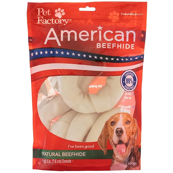 PET FACTORY AMERICAN BEEFHIDE 3-4″ DONUTS DOG CHEW...