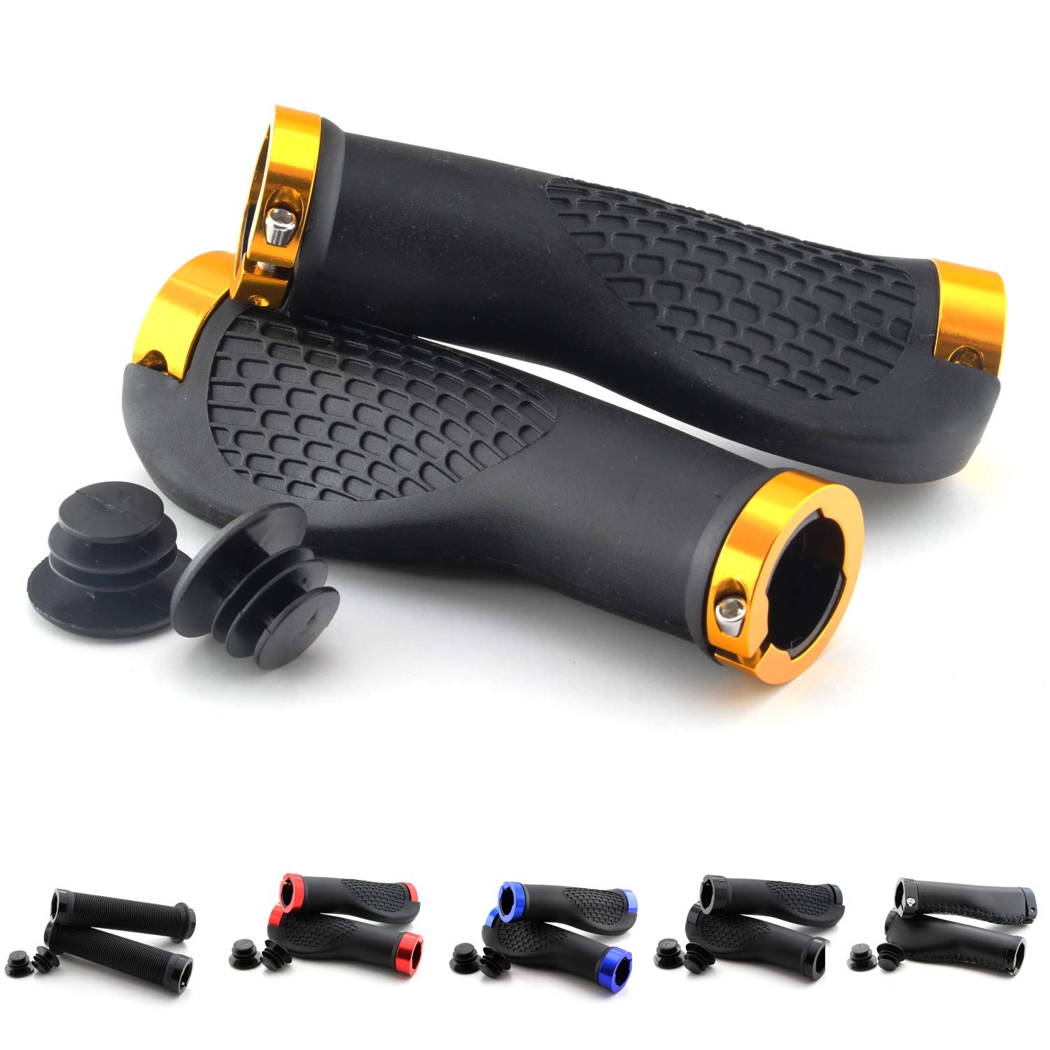 Area1 Universal Bicycle Grips E-Bike Handlebar Grips Quad Grips ATV Bicycle Grips Rubber 2 x 22 mm (Gold)